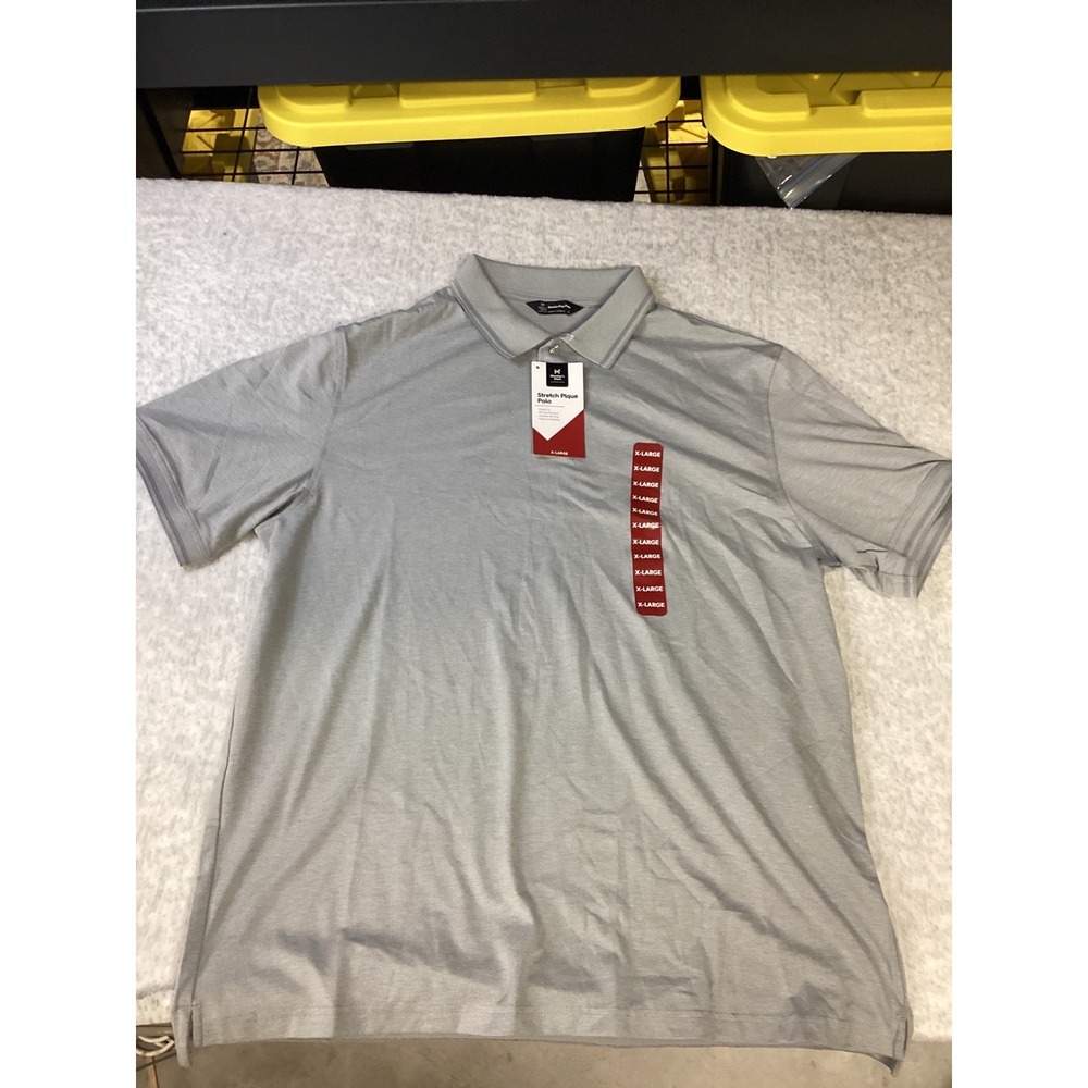 Members Mark Mens Stretch Pique Polo Shirt Soft Silver Gray XL New With‎ Tags..